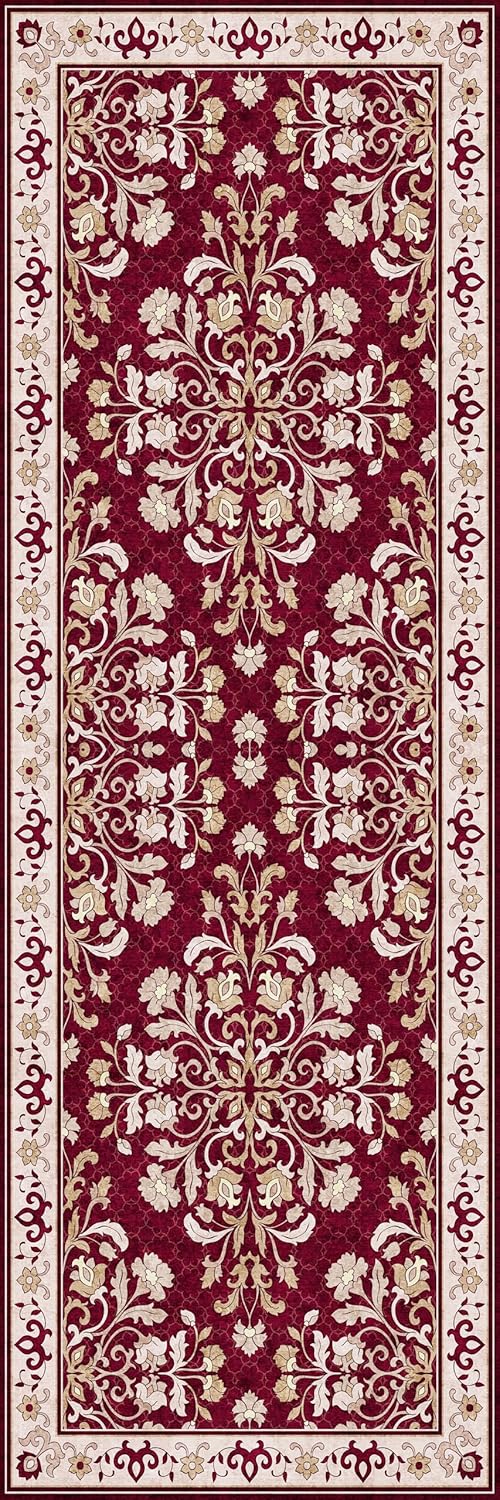 Washable Runner Rug 2x6 | Non Slip Rug Runners for Hallways, Entryways, Kitchens, Bathrooms, Bedrooms | Ultra-Soft Flannel Carpet Runners with Rubber Backing (Royal Red, 2x6)