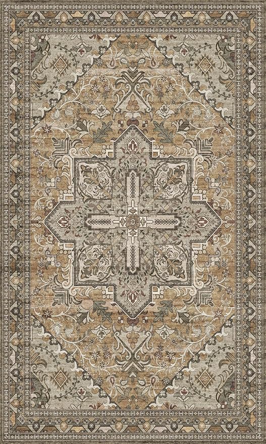 Washable Entryway Rug 3x5 | Non Slip Rug Runners for Hallways, Entryways, Kitchens, Bathrooms, Bedrooms | Ultra-Soft Flannel Carpet Kitchen Rug with Rubber Backing (Light Sage Brown, 3x5)