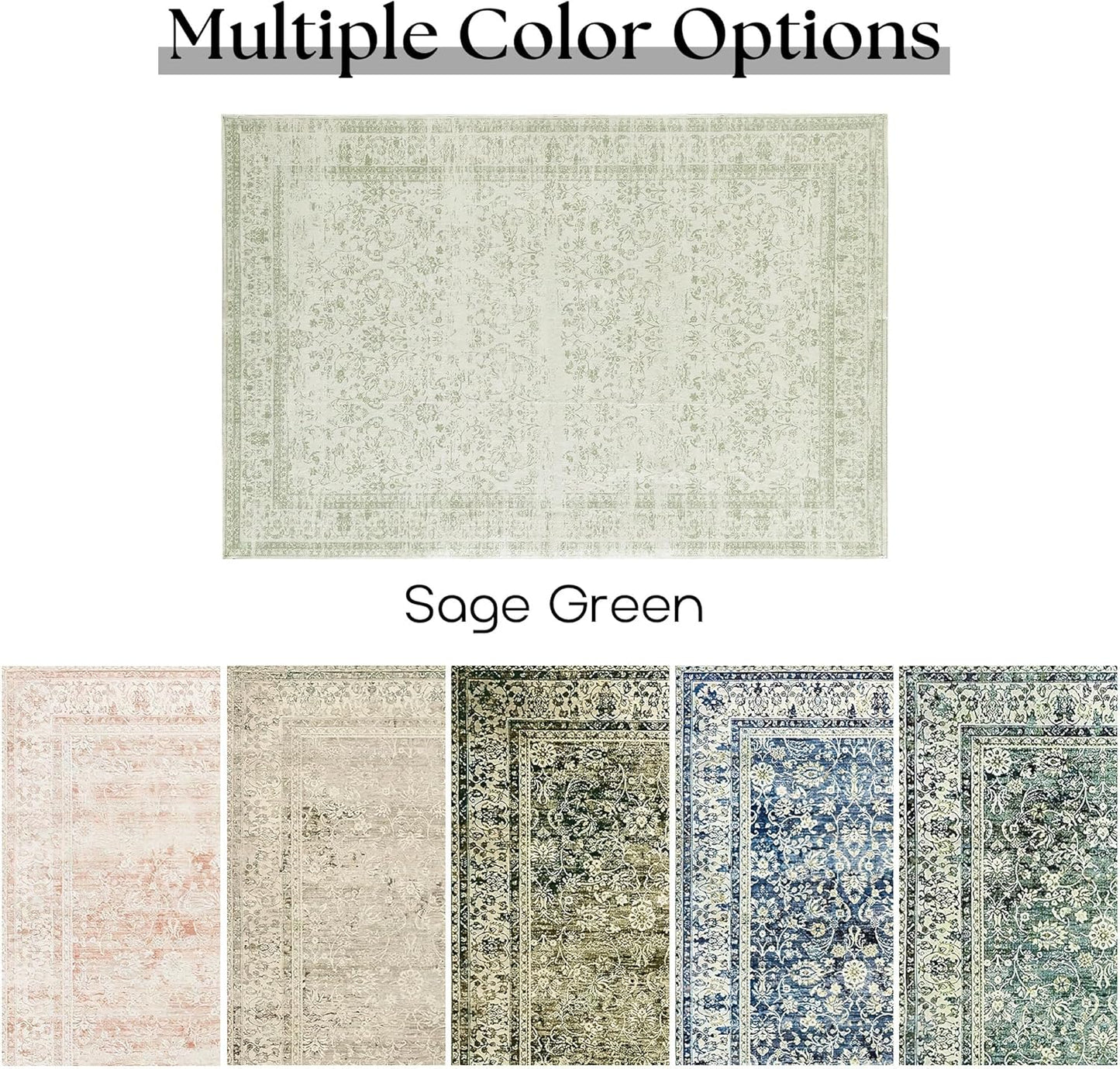 Sage Green Boho Front Door Mat for Indoor Entrance Washable Non Slip Cute Vintage Floral Aesthetic Area Rugs for Entryway Entry 4x6
