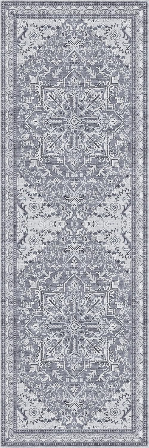 Washable Runner Rug 2x6 | Non Slip Rug Runners for Hallways, Entryways, Kitchens, Bathrooms, Bedrooms | Ultra-Soft Flannel Carpet Runners with Rubber Backing (Frosted Graphite, 2x6)