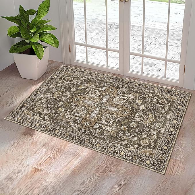 Washable Entryway Rug 3x5 | Non Slip Rug Runners for Hallways, Entryways, Kitchens, Bathrooms, Bedrooms | Ultra-Soft Flannel Carpet Kitchen Rug with Rubber Backing (Moss, 3x5)