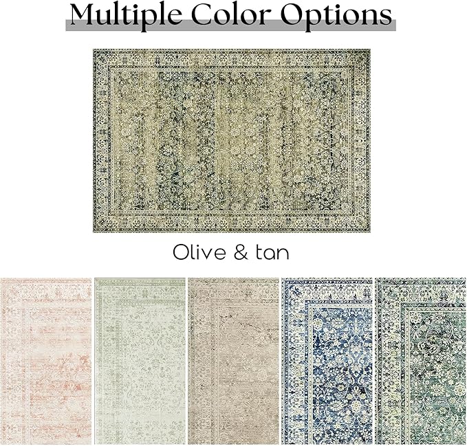 Throw Rugs 2x3,Non Slip Washable Vintage Floral Boho Accent Soft Thin Small Area Rug for Sink Area Bathroom Bedroom 24 x 36,Olive Green and Beige