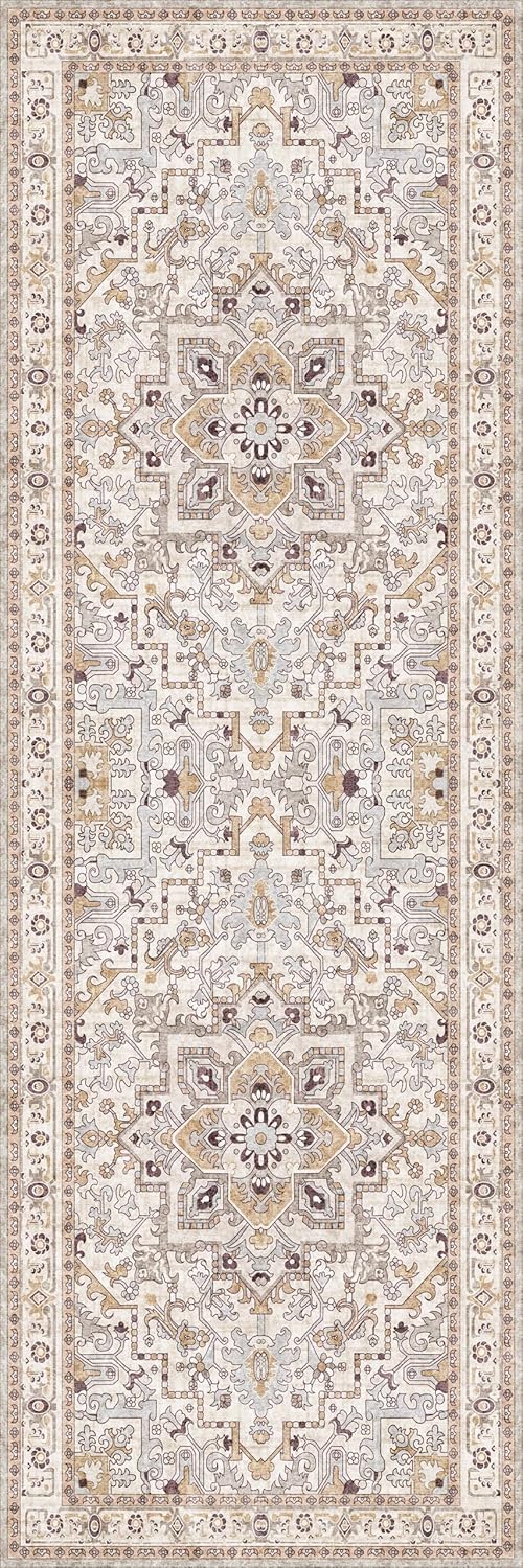 Washable Runner Rug 2x6 | Non Slip Rug Runners for Hallways, Entryways, Kitchens, Bathrooms, Bedrooms | Ultra-Soft Flannel Carpet Runners with Rubber Backing (Yellow Beige, 2x6)