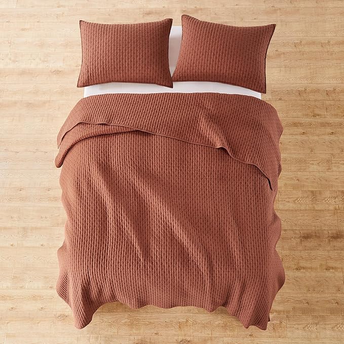 Levtex Home Cross Stitch Reversible Twin XL/Twin Quilt Set (68x86in) with 1 Pillow Sham (26x20in) - Stitch Texture - Adobe - 100% Cotton Twin Size Quilt Bedding Set - Lightweight, Soft, Pre-Washed