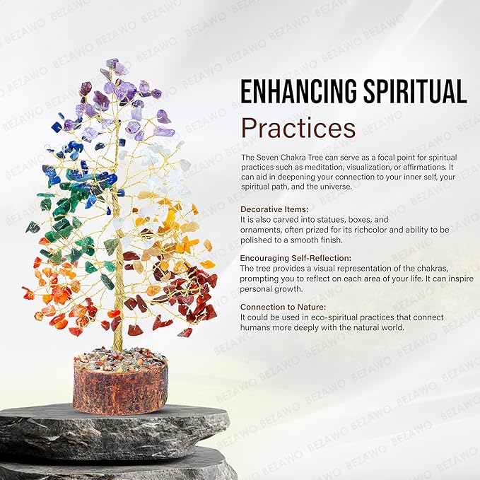 7 Chakra Tree of Life - Crystal Tree of Life, Gemstone Tree for Positive Energy, Feng Shui Tree Decor, Seven Chakra Tree, Money Tree Bonsai, Crystal Healing Stone Tree, Spiritual Gift Home Decor 10"
