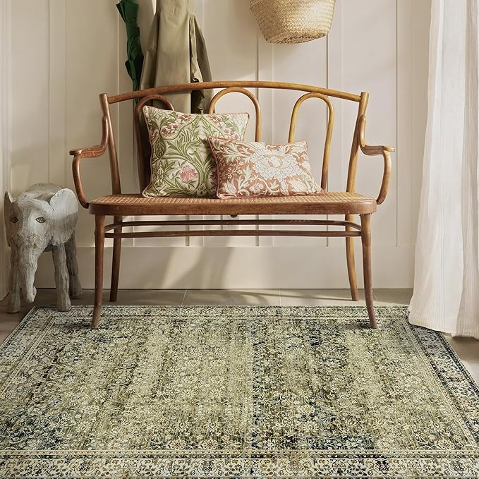 Vintage Design Floral Area Cream Rug Distressed Carpet Washable Non Slip Rug Kitchen Bedroom Dining Room 3x5 Cover Print,Tan Brown and Cream Beige