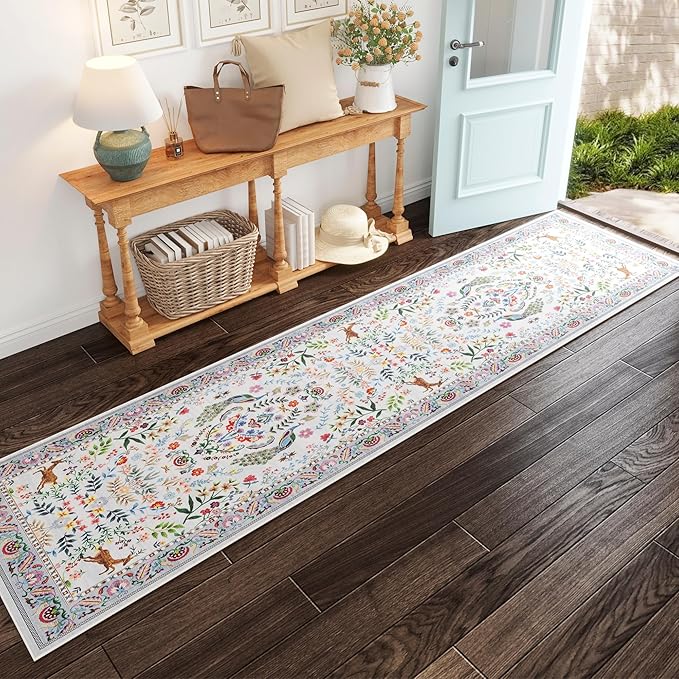 Runner Rug Washable Kitchen Runner 2'x 6'Runner Rug Floral Non-Slip for Entryway Indoor Soft Carpet Runner for Hallways, Kitchen, Laundry, Bedroom, Bathroom(Colorful)