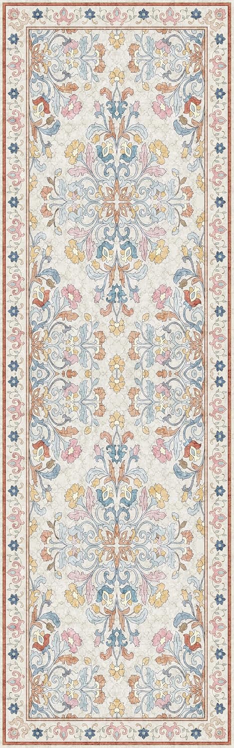 Washable Runner Rug 2.5x8 | Non Slip Rug Runners for Hallways, Entryways, Kitchens, Bathrooms, Bedrooms | Ultra-Soft Flannel Carpet Runners with Rubber Backing (Multi Colored, 2.5x8)