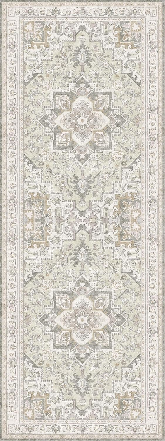 Washable Runner Rug 3x8 | Non Slip Rug Runners for Hallways, Entryways, Kitchens, Bathrooms, Bedrooms | Ultra-Soft Flannel Carpet Runners with Rubber Backing (Ivory, 3x8)