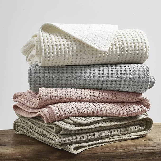 Levtex Home Mills Waffle King/Cal King Quilt Set (106x92in) with 2 Pillow Shams (36x20in) - Grey - Cotton Waffle King Size Quilt Bedding Set - Lightweight, Soft, Pre-Washed