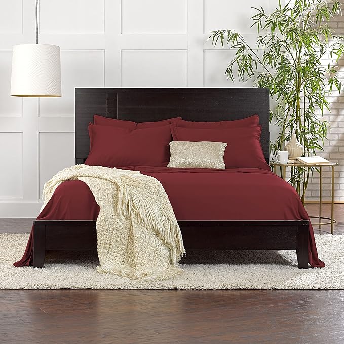 Split King Sheets by Pure Bamboo, Genuine 100% Organic Viscose Derived from Bamboo Bed Sheet Set, Soft & Cooling, Double Stitching *Not for Split Top (Split King, Merlot)