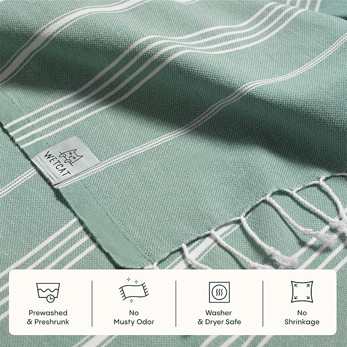 WETCAT Turkish Beach Towel Oversized (38"x71") 100% Turkish Cotton, Made in Turkey - Sand Free, Extra Large, Ultra Soft, Quick Drying, Compact & Lightweight for Travel - Teal