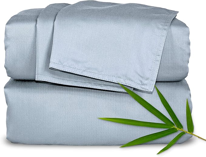 Split King Sheets by Pure Bamboo, Genuine 100% Organic Viscose Derived from Bamboo Bed Sheet Set, Soft & Cooling, Double Stitching *Not for Split Top (Split King, Sterling Blue)