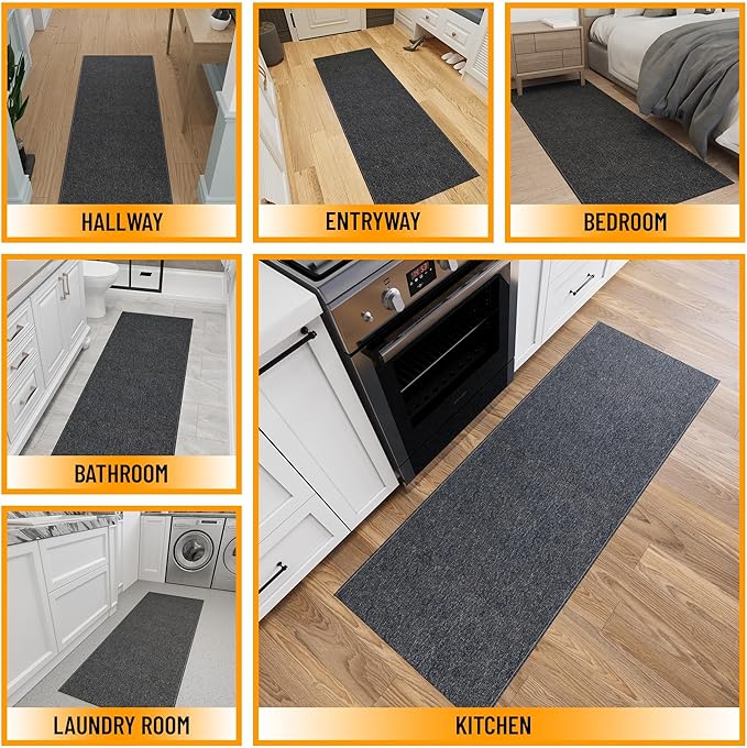 Ottomanson 2'7" x 9' Ultra-Thin Hallway Runner Rug - Durable Non-Slip Carpet for High-Traffic Areas - Fits Under Doors for Seamless Entry - Ideal for Kitchen, Entryway, Bedroom & Living Room, Black