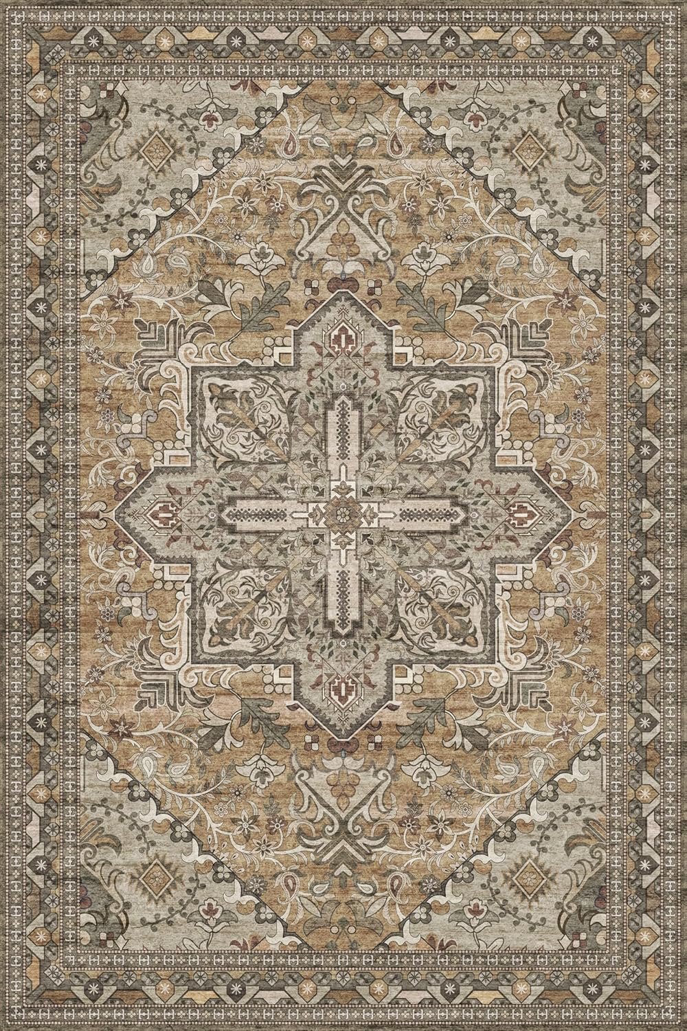 Washable Area Rug 4x6 | Non Slip Area Rug for Living Room, Bedrooms, Dining Room | Ultra-Soft Flannel Carpet Area with Rubber Backing (Light Sage Brown, 4x6)