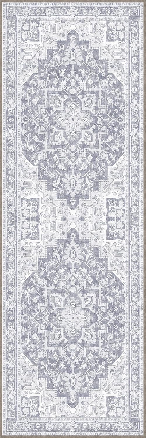 Washable Runner Rug 2x6 | Non Slip Rug Runners for Hallways, Entryways, Kitchens, Bathrooms, Bedrooms | Ultra-Soft Flannel Carpet Runners with Rubber Backing (Glacier Grey, 2x6)