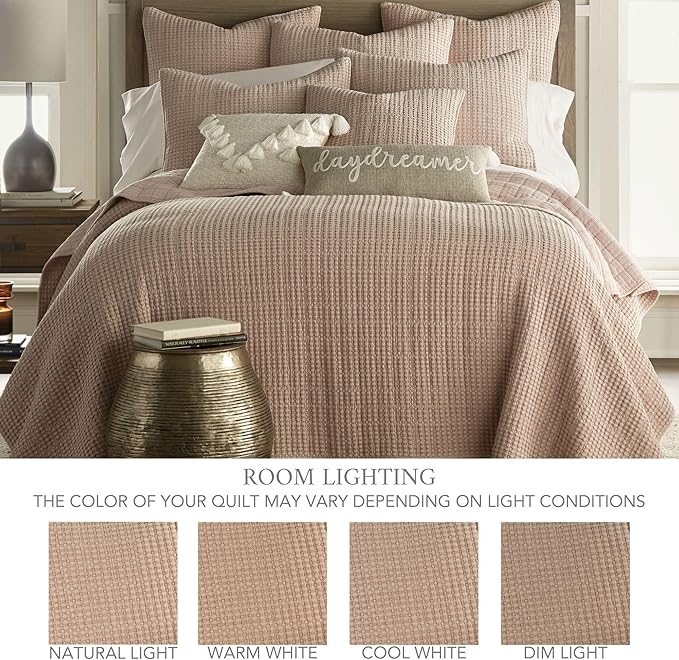 Levtex Home Mills Waffle Twin Bedspread Set (84x104in) with 1 Pillow Sham (26x20in) - Blush - Cotton Waffle Twin Size Bedspread Set - Lightweight, Soft, Pre-Washed