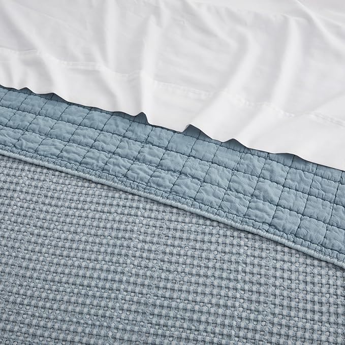 Levtex Home Mills Waffle Twin XL/Twin Quilt Set (68x86in) with 1 Pillow Sham (26x20in) - Chambray - Cotton Waffle Twin Size Quilt Bedding Set - Lightweight, Soft, Pre-Washed