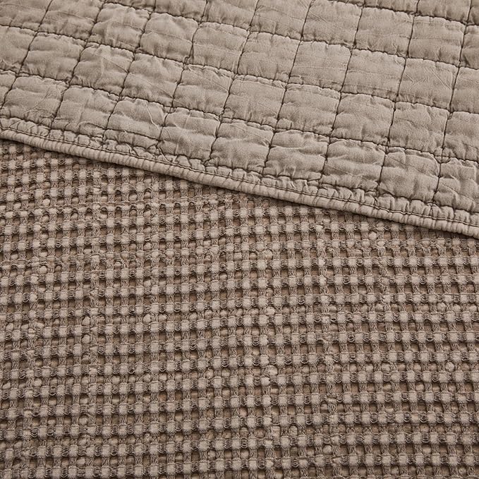 Levtex Home Mills Waffle Twin Bedspread Set (84x104in) with 1 Pillow Sham (26x20in) - Cocoa - Cotton Waffle Twin Size Bedspread Set - Lightweight, Soft, Pre-Washed