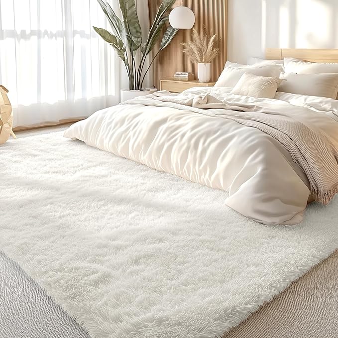 OLANLY 9x12 Machine Washable Large Area Rugs for Living Room, Bedroom, Soft Fluffy Shaggy Bedside Rug, Indoor Floor Carpet for Kids Girls and Boys, Dorms, Nursery, Home Decor Aesthetic, Ivory
