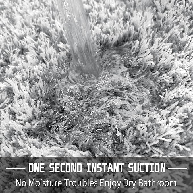 Yimobra Luxury Bathroom Rugs, Fluffy Bath Mats, Non Slip, Water Absorbent Microfiber, Machine Washable, Plush Carpet Shower Rugs, Thick Matts for Bathroom Floor&Tub, 44"x 24", Light Gray and White