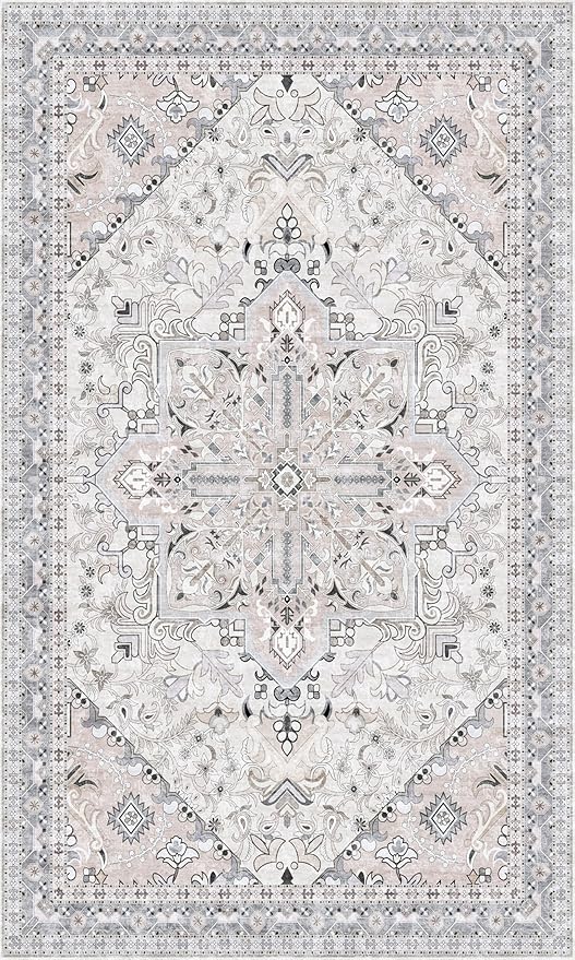 Washable Entryway Rug 3x5 | Non Slip Rug Runners for Hallways, Entryways, Kitchens, Bathrooms, Bedrooms | Ultra-Soft Flannel Carpet Kitchen Rug with Rubber Backing (Beige Blue, 3x5)