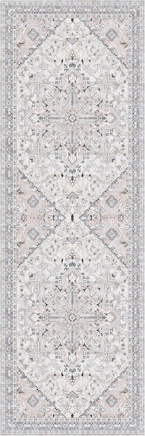 Washable Runner Rug 2x6 | Non Slip Rug Runners for Hallways, Entryways, Kitchens, Bathrooms, Bedrooms | Ultra-Soft Flannel Carpet Runners with Rubber Backing (Beige Blue, 2x6)