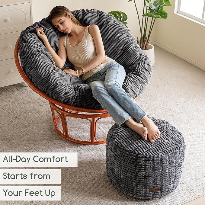 HIGOGOGO Pouf Ottoman Stuffed Round Modern Foam Filled Foot Rest Poufs for Living Room Chair Decorative 20 X 15 Inches Boho Relax Stool for Wedding Christmas Party, Dark Grey