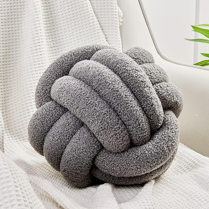 Uvvyui Knot Pillow Ball, Soft Home Decorative Pillows, Round Throw Pillow, Handmade Knotted Plush Pillow, Round Boucle Pillow Cushion (8.6 Inches Dark Gray)