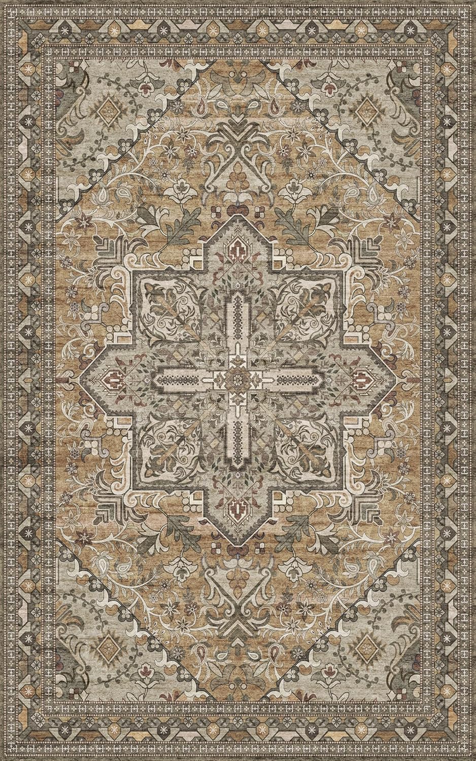 Washable Area Rug 5x8 | Non Slip Area Rug for Living Room, Bedrooms, Dining Room | Ultra-Soft Flannel Carpet Area with Rubber Backing (Light Sage Brown, 5x8)