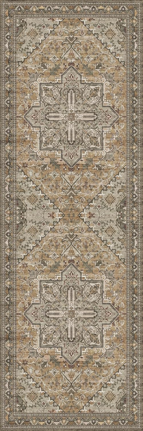 Washable Runner Rug 2x6 | Non Slip Rug Runners for Hallways, Entryways, Kitchens, Bathrooms, Bedrooms | Ultra-Soft Flannel Carpet Runners with Rubber Backing (Light Sage Brown, 2x6)