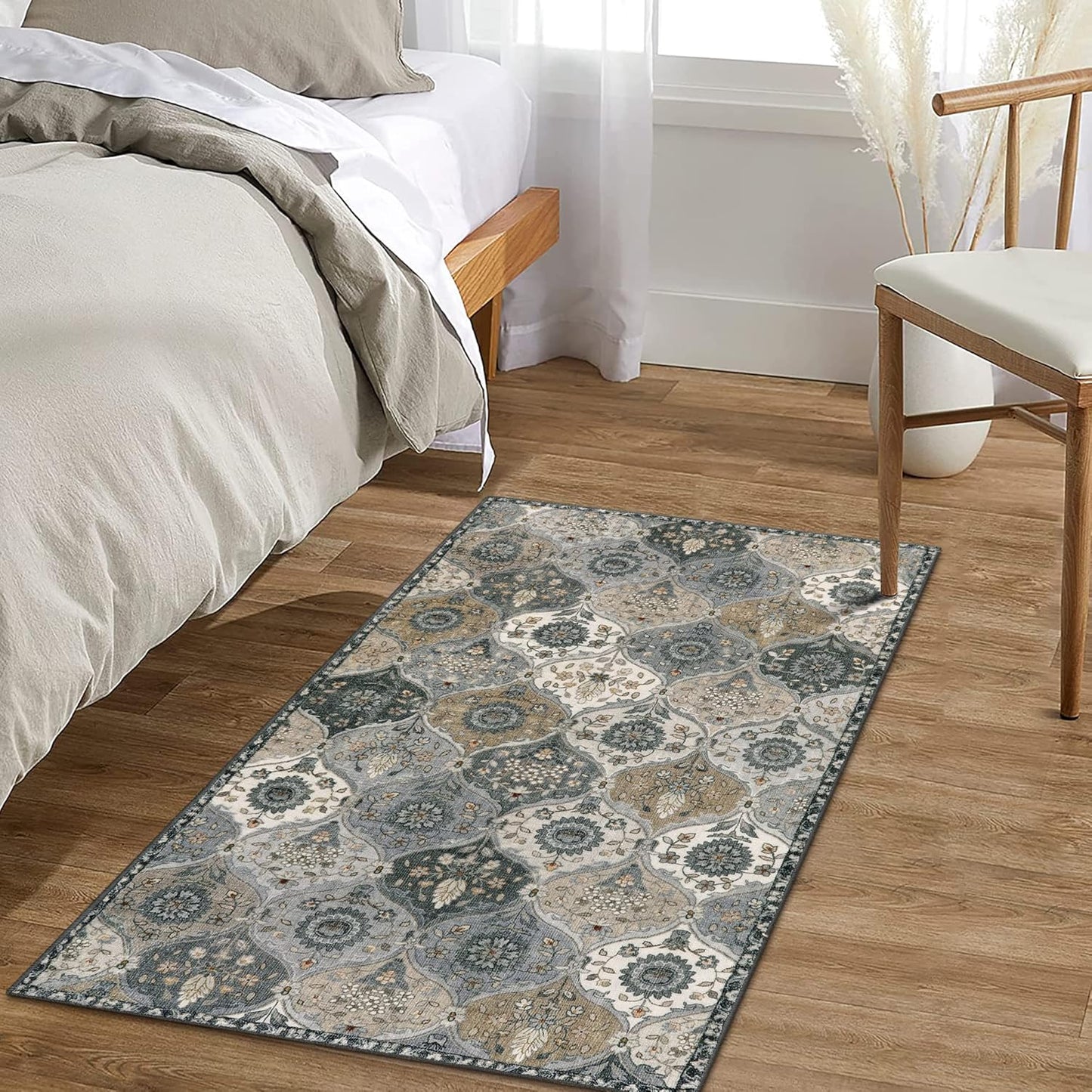 Lahome Moroccan Trellis Small Area Rug, 2x4 Rugs for Entryway Non-Slip Vintage Ultra-Thin Washable Indoor Door Mat Distressed Throw Carpet for Bathroom Kitchen Bedroom, Grey
