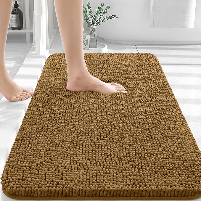 OLANLY Bathroom Rugs 36x24, Extra Soft Absorbent Chenille Bath Rugs, Rubber Backing Quick Dry, Machine Washable Bath Mats for Bathroom Floor, Tub and Shower, Home Decor Accessories, Ochre