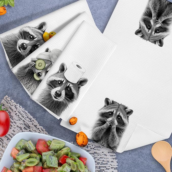 Towel Funny Raccoon Lover Gifts Bathroom Hand Towels Set of 4, Raccoon Bathroom Decor,Cute Kids Hand Towels, 16x24 Inch