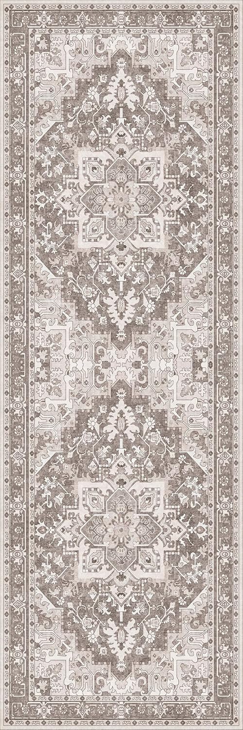 Washable Runner Rug 2x6 | Non Slip Rug Runners for Hallways, Entryways, Kitchens, Bathrooms, Bedrooms | Ultra-Soft Flannel Carpet Runners with Rubber Backing (Brown, 2x6)