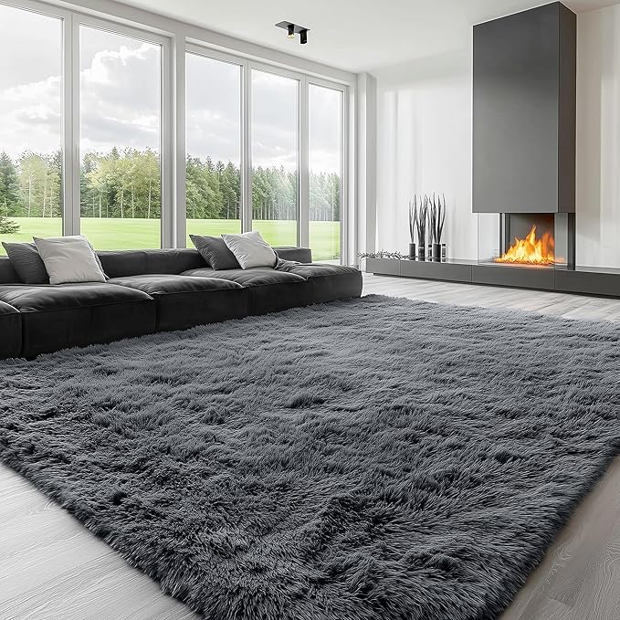 OLANLY 8x10 Machine Washable Large Area Rugs for Living Room, Bedroom, Soft Fluffy Shaggy Bedside Rug, Indoor Floor Carpet for Kids Girls and Boys, Dorms, Nursery, Home Decor Aesthetic, Grey