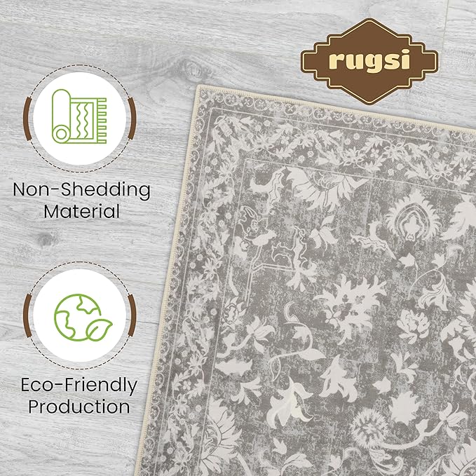Washable Runner Rug 2x6 | Non Slip Rug Runners for Hallways, Entryways, Kitchens, Bathrooms, Bedrooms | Ultra-Soft Flannel Carpet Runners with Rubber Backing (Floral Taupe, 2x6)