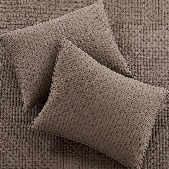 Levtex Home Cross Stitch Reversible Twin XL/Twin Quilt Set (68x86in) with 1 Pillow Sham (26x20in) - Stitch Texture - Cocoa - 100% Cotton Twin Size Quilt Bedding Set - Lightweight, Soft, Pre-Washed