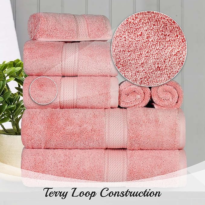 Superior Egyptian Cotton Pile 10 Piece Towel Set, Includes 2 Bath, 4 Hand, 4 Face Towels/Washcloths, Ultra Soft Luxury Towels, Thick Plush Essentials, Guest Bath, Spa, Hotel Bathroom, Tea Rose