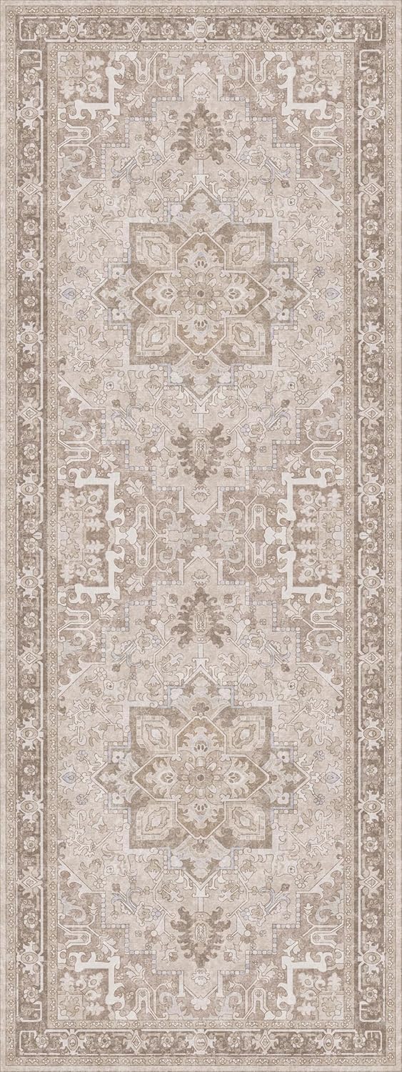 Washable Runner Rug 3x8 | Non Slip Rug Runners for Hallways, Entryways, Kitchens, Bathrooms, Bedrooms | Ultra-Soft Flannel Carpet Runners with Rubber Backing (Sand, 3x8)