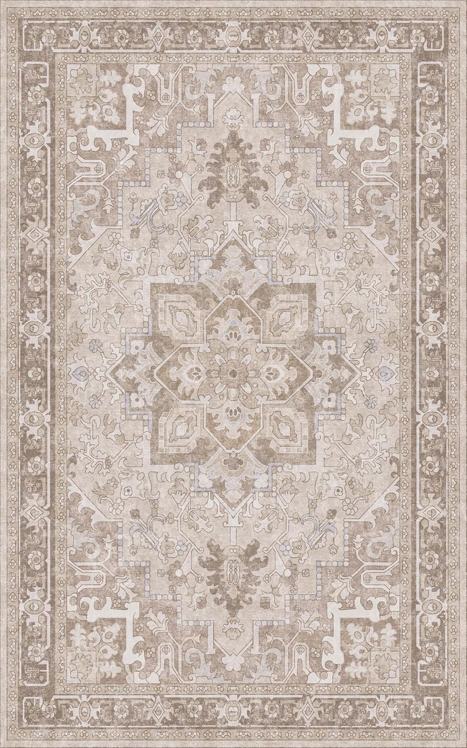 Washable Area Rug 5x8 | Non Slip Area Rug for Living Room, Bedrooms, Dining Room | Ultra-Soft Flannel Carpet Area with Rubber Backing (Sand, 5x8)