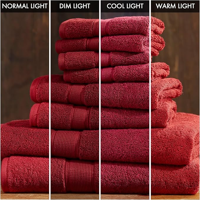 Madison Park 800GSM Bathroom Towel Set of 8 100% Cotton Bath Towel Set for Bathroom Luxurious Highly Absorbent 2 Bath Towels 2 Hand Towels 4 Washcloths Quick Dry Spa Quality Bright Red