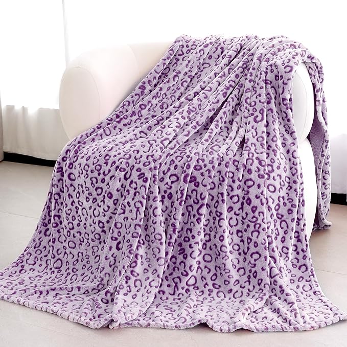 Purple Leopard Print Blanket Warm Purple Lightweight Blanket Soft Throw Blankets for Bed Couch Bedroom