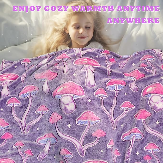 Mushroom Throw Blanket for Adult Girls - Mushroom Gifts for Women Cute Glow in The Dark Blanket for Bed Couch Cottagecore Room Decor Birthday Christmas All-Season Gifts Stuff