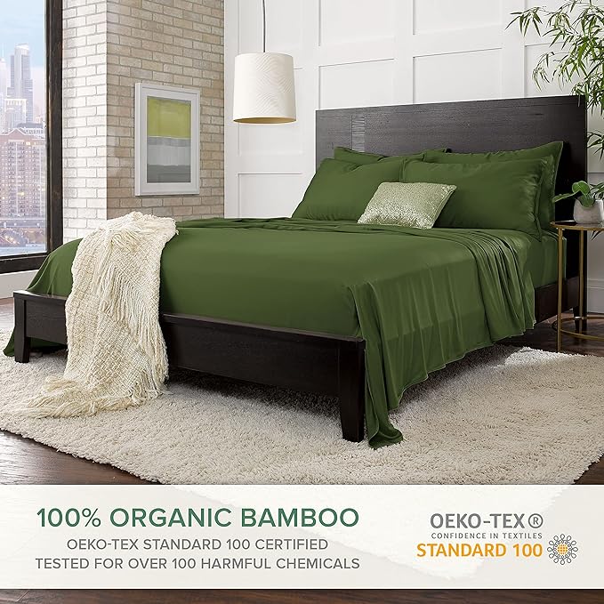 Split King Sheets by Pure Bamboo, Genuine 100% Organic Viscose Derived from Bamboo Bed Sheet Set, Soft & Cooling, Double Stitching *Not for Split Top (Split King, Pesto)