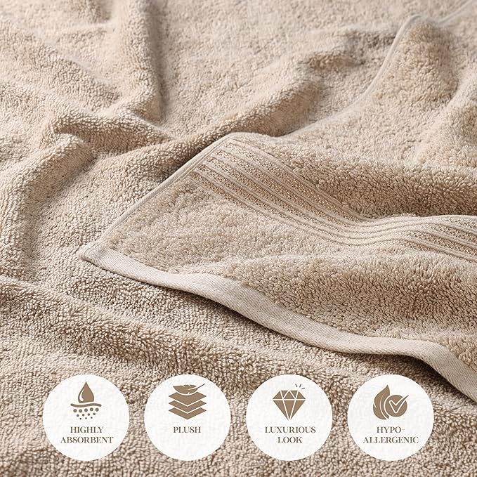 Superior Egyptian Cotton 8-Piece Towel Set, Assorted Towels for Home Bathroom, Guest Bath Decor Essentials, Includes 2 Bath, 4 Hand, 2 Face Towels/Washcloths, Quick Dry, Absorbent, Taupe
