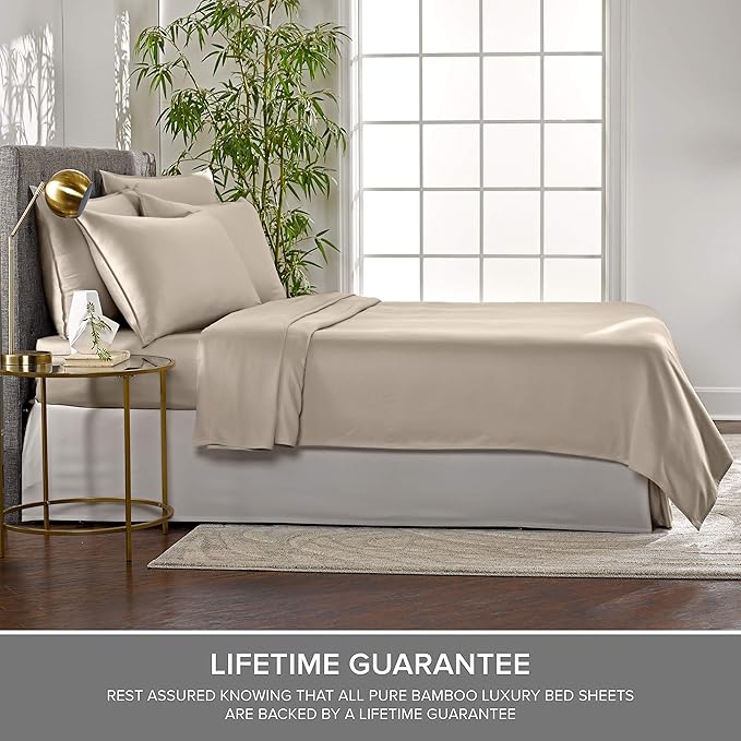 Split King Sheets by Pure Bamboo, Genuine 100% Organic Viscose Derived from Bamboo Bed Sheet Set, Soft & Cooling, Double Stitching *Not for Split Top (Split King, Sand)