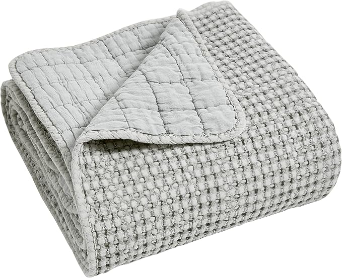 Levtex Home Mills Waffle Twin Bedspread Set (84x104in) with 1 Pillow Sham (26x20in) - Grey - Cotton Waffle Twin Size Bedspread Set - Lightweight, Soft, Pre-Washed