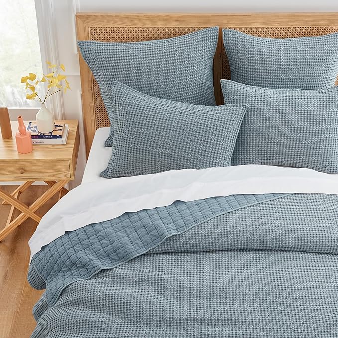 Levtex Home Mills Waffle Twin XL/Twin Quilt Set (68x86in) with 1 Pillow Sham (26x20in) - Chambray - Cotton Waffle Twin Size Quilt Bedding Set - Lightweight, Soft, Pre-Washed