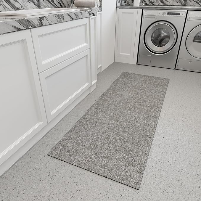 Ottomanson 2'7" x 8' Ultra-Thin Hallway Runner Rug - Durable Non-Slip Carpet for High-Traffic Areas - Fits Under Doors for Seamless Entry - Ideal for Kitchen, Entryway, Bedroom & Living Room, Gray